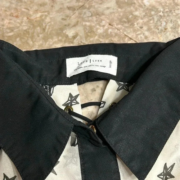 Sheer lace up blouse,cross,star,multi media,hi lo,indie sleeze,Whimsigoth,goth - Picture 10 of 12